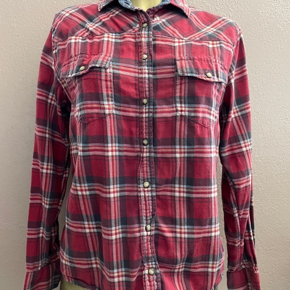 JACHS GIRLFRIEND Bea SNAP Button Western Plaid FLANNEL Shirt Small - Picture 9 of 11